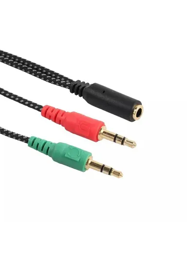 Audio Splitter Cable 3.5mm Female to Dual 3.5mm Male 2 in 1 Mic Headphone Braided Adapter Cord
