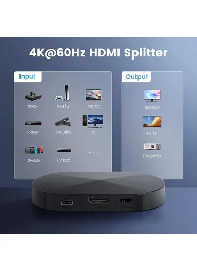 HDMI 2.0 Splitter 1x2 4K 30Hz 1080P 3D HDCP2.2 HDMI Adapter for Dual Monitors F12A - EU Plug