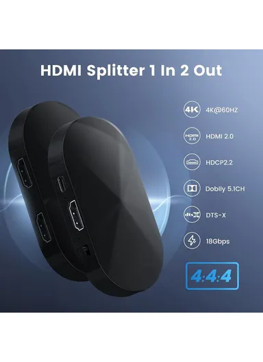 HDMI 2.0 Splitter 1x2 4K 30Hz 1080P 3D HDCP2.2 HDMI Adapter for Dual Monitors F12A - EU Plug