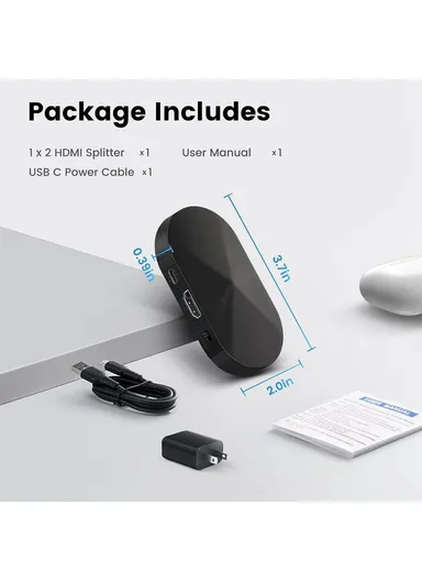 HDMI 2.0 Splitter 1x2 4K 30Hz 1080P 3D HDCP2.2 HDMI Adapter for Dual Monitors F12A - EU Plug