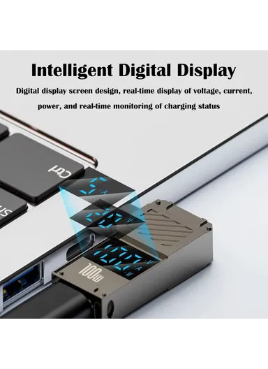 HP Laptop Charging Adapter Type-C to DC 4.5x3.0mm Digital Display Zinc Alloy Converter PD 100W 
