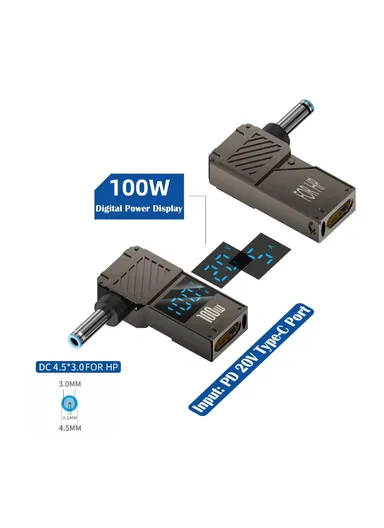 HP Laptop Charging Adapter Type-C to DC 4.5x3.0mm Digital Display Zinc Alloy Converter PD 100W 