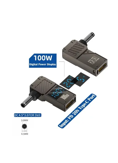  Dell Laptop Charging Adapter Type-C to DC 4.5x3.0mm Digital Display Zinc Alloy Converter PD 100W