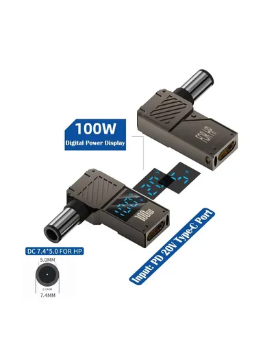 HP Laptop Charging Adapter Type-C to DC 7.4x5.0mm Digital Display Zinc Alloy Converter PD 100W