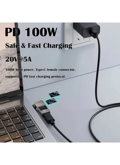 HP Laptop Charging Adapter Type-C to DC 7.4x5.0mm Digital Display Zinc Alloy Converter PD 100W