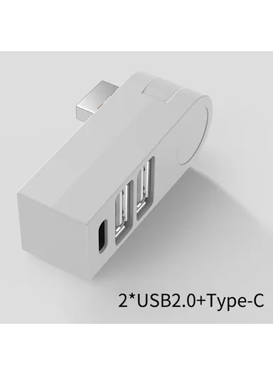 2.0 Mini Portable USB Hub 270-Degree Rotating Type-C + 2 x USB2.0 Expansion Dock YH-036 - White