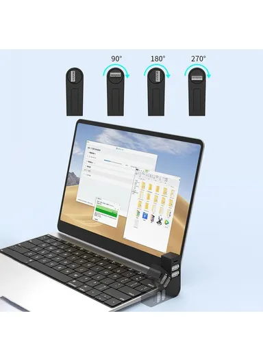 2.0 Mini Portable USB Hub 270-Degree Rotating Type-C + 2 x USB2.0 Expansion Dock YH-036 - White