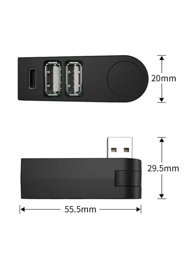 2.0 Mini Portable USB Hub 270-Degree Rotating Type-C + 2 x USB2.0 Expansion Dock YH-036 - White