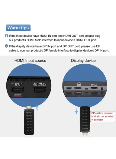 HDMI 2.0b to DisplayPort 1.4 Adapter 4K 60Hz / HDCP 2.3 Converter for Video Streaming / Gaming HD2