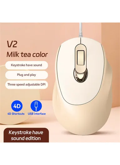 Business Office Wired Mouse 4D Buttons Silent Click Adjustable DPI Ergonomic Design V2  - Pink