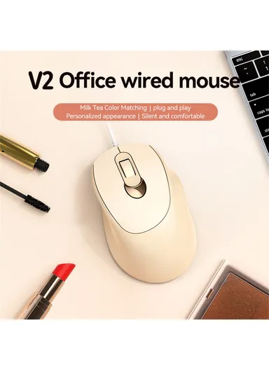 Business Office Wired Mouse 4D Buttons Silent Click Adjustable DPI Ergonomic Design V2  - Pink