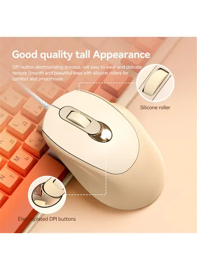 Business Office Wired Mouse 4D Buttons Silent Click Adjustable DPI Ergonomic Design V2  - Pink