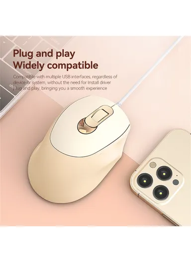 Business Office Wired Mouse 4D Buttons Silent Click Adjustable DPI Ergonomic Design V2  - Pink