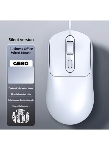 Wired Mouse Ergonomic Design Office Mouse with 3D Anti-Slip Grille Roller 1000-1600 DPI  G580 - White