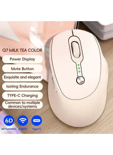 6 Buttons 2.4G Wireless Mouse 800 / 1200 / 1600 DPI Ergonomic Mice with Battery Indicator Q7 