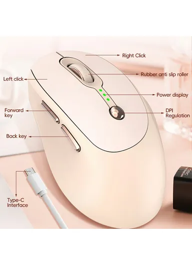 6 Buttons 2.4G Wireless Mouse 800 / 1200 / 1600 DPI Ergonomic Mice with Battery Indicator Q7 