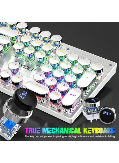 Electroplated Punk 104 Keys Mechanical Gaming Keyboard with RGB Backlit USB Wired Keyboard T75 - White
