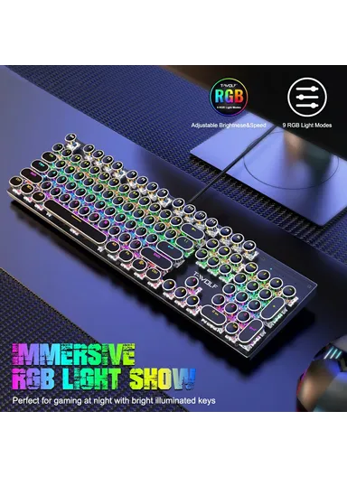 Electroplated Punk 104 Keys Mechanical Gaming Keyboard with RGB Backlit USB Wired Keyboard T75 - White