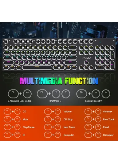 Electroplated Punk 104 Keys Mechanical Gaming Keyboard with RGB Backlit USB Wired Keyboard T75 - White