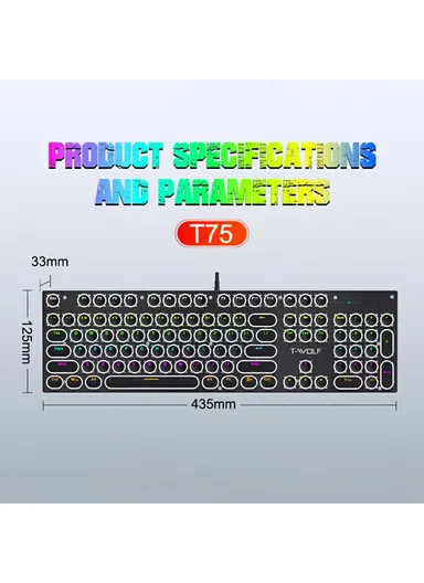 Electroplated Punk 104 Keys Mechanical Gaming Keyboard with RGB Backlit USB Wired Keyboard T75 - White