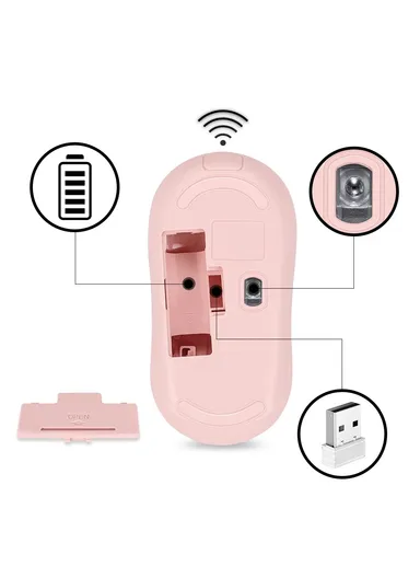 Wireless Mouse Ergonomic Design 2.4G Connectivity Auto Sleep for Office / Home Use - Pink
