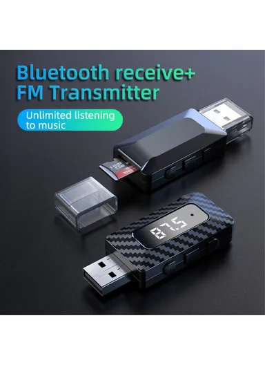 W3 Wireless USB Bluetooth-compatible 5.3 Music Receiver AUX Audio Adapter FM Transmitter
