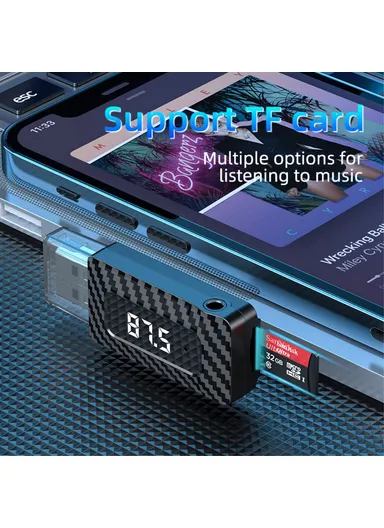 W3 Wireless USB Bluetooth-compatible 5.3 Music Receiver AUX Audio Adapter FM Transmitter