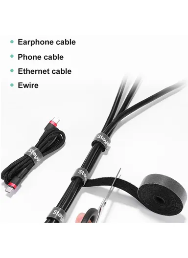 3 Meters Magic Tape Sticky Hook &amp; Loop Fastener Data Cable Organizer - Red