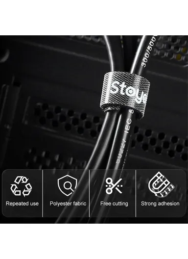 3 Meters Magic Tape Sticky Hook &amp; Loop Fastener Data Cable Organizer - Grey
