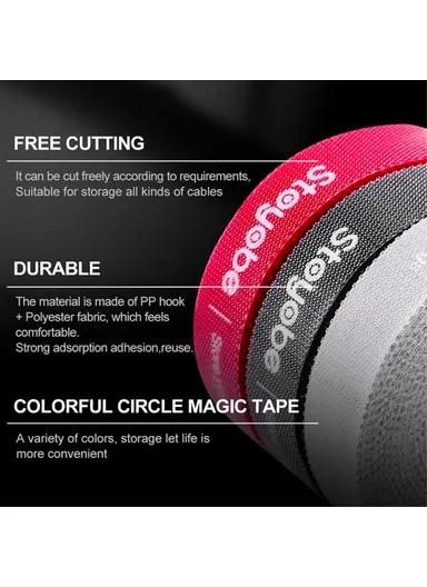 3 Meters Magic Tape Sticky Hook &amp; Loop Fastener Data Cable Organizer - Grey