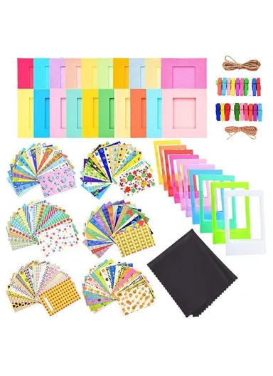 Colorful Bundle Kit Accessories Set for Fuji Instax Mini 12 11 9 8 Film Stickers+Desk Frames+Hanging Frame+Strap