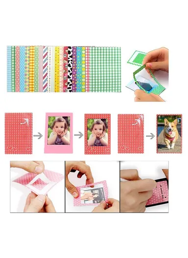 Colorful Bundle Kit Accessories Set for Fuji Instax Mini 12 11 9 8 Film Stickers+Desk Frames+Hanging Frame+Strap