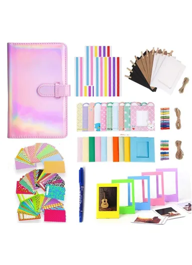 Colorful Bundle Kit Accessories Includes Photo Album, Hang Frames &amp; Border Stickers For FujiFilm Instax Mini - Aurora Pink