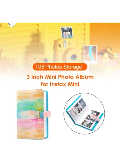 3-inch Mini Photo Album for Gopro Hero 12 &amp; Fujifilm Instax Mini, PU Leather 108 Pockets Album - Paint Rainbow