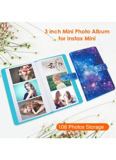 3-inch Mini Photo Album for Gopro Hero 12 &amp; Fujifilm Instax Mini, PU Leather 108 Pockets Album - Paint Rainbow