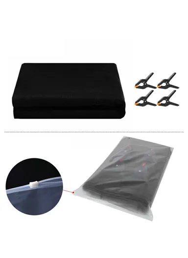 3 x 3m Photography Backdrop Set with 4 Clips Polyester Background Screen for Studio / Live Streaming - Black