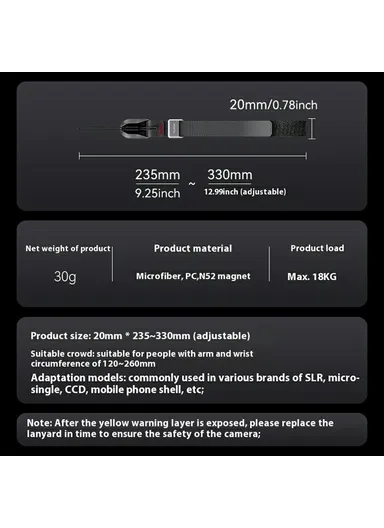 Camera Wrist Strap Magnetic Quick Release Detachable Lanyard for DSLR / Action Cameras P10-HWG-01