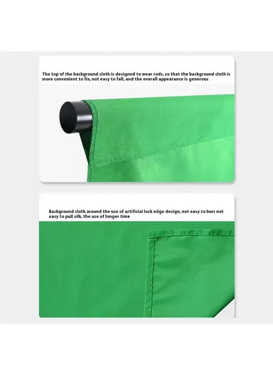 2 x 1.5m Green Photography Backdrop Set with 4 Clips Polyester Background Screen for Studio / Live Streaming
