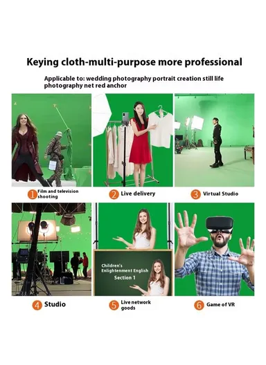 3 x 5m Photography Backdrop Set with 4 Clips Polyester Background Screen for Studio / Live Streaming - Green