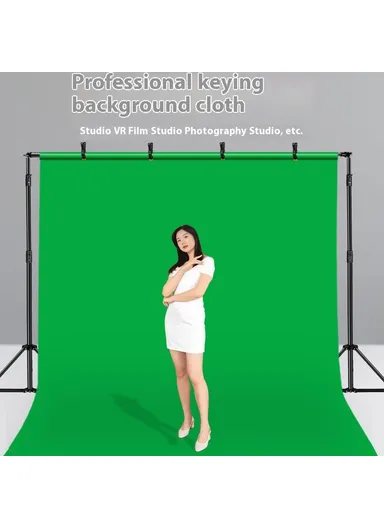 2 x 1.5m / Green Photography Backdrop Set with 4 Clips Polyester Background Screen for Studio / Live Streaming
