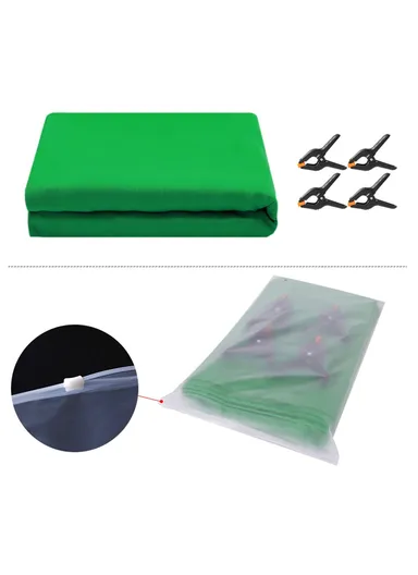 2 x 1.5m / Green Photography Backdrop Set with 4 Clips Polyester Background Screen for Studio / Live Streaming