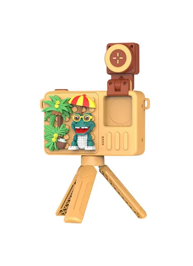  Crocodile Building Block Toy Flip Lens Camera 2.4-inch Screen Kids Camera with Tripod + 32 GB TF Card + Card Reader - Yellow M1