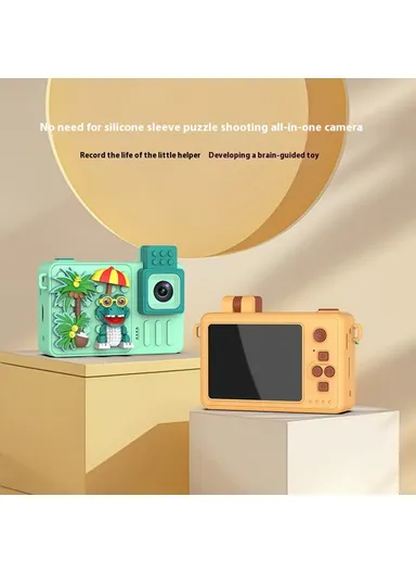  Crocodile Building Block Toy Flip Lens Camera 2.4-inch Screen Kids Camera with Tripod + 32 GB TF Card + Card Reader - Yellow M1