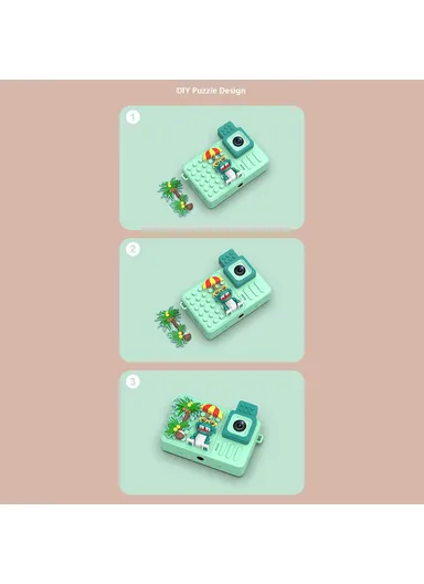  Crocodile Building Block Toy Flip Lens Camera 2.4-inch Screen Kids Camera with Tripod + 32 GB TF Card + Card Reader - Yellow M1