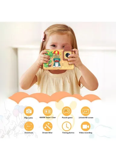  Crocodile Building Block Toy Flip Lens Camera 2.4-inch Screen Kids Camera with Tripod + 32 GB TF Card + Card Reader - Yellow M1