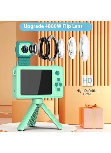  Crocodile Building Block Toy Flip Lens Camera 2.4-inch Screen Kids Camera with Tripod + 32 GB TF Card + Card Reader - Yellow M1