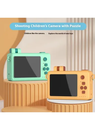  Crocodile Building Block Toy Flip Lens Camera 2.4-inch Screen Kids Camera with Tripod + 32 GB TF Card + Card Reader - Yellow M1