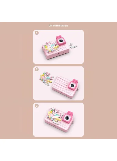 Rabbit Building Block Toy Flip Lens Camera 2.4-inch Screen Kids Camera with Tripod + 32 GB TF Card + Card Reader - Pink M1 