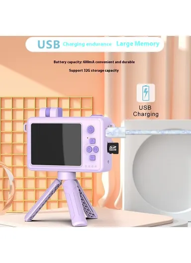 Rabbit Building Block Toy Flip Lens Camera 2.4-inch Screen Kids Camera with Tripod + 32 GB TF Card + Card Reader - Pink M1 