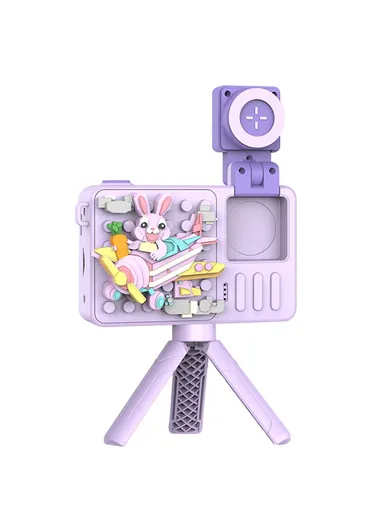 Rabbit Building Block Toy Flip Lens Camera 2.4-inch Screen Kids Camera with Tripod + 32 GB TF Card + Card Reader - Purple M1